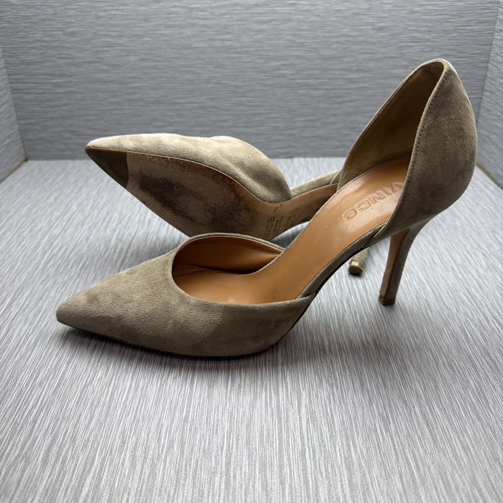 Vince Women's 8M Beige Suede D'Orsay Pumps Pointed Toe Stiletto Italy